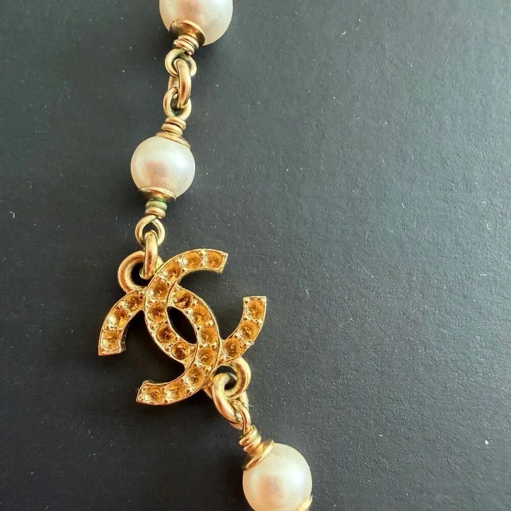 Chanel 24C Faux Pearl & Strass Station Chain Necklace